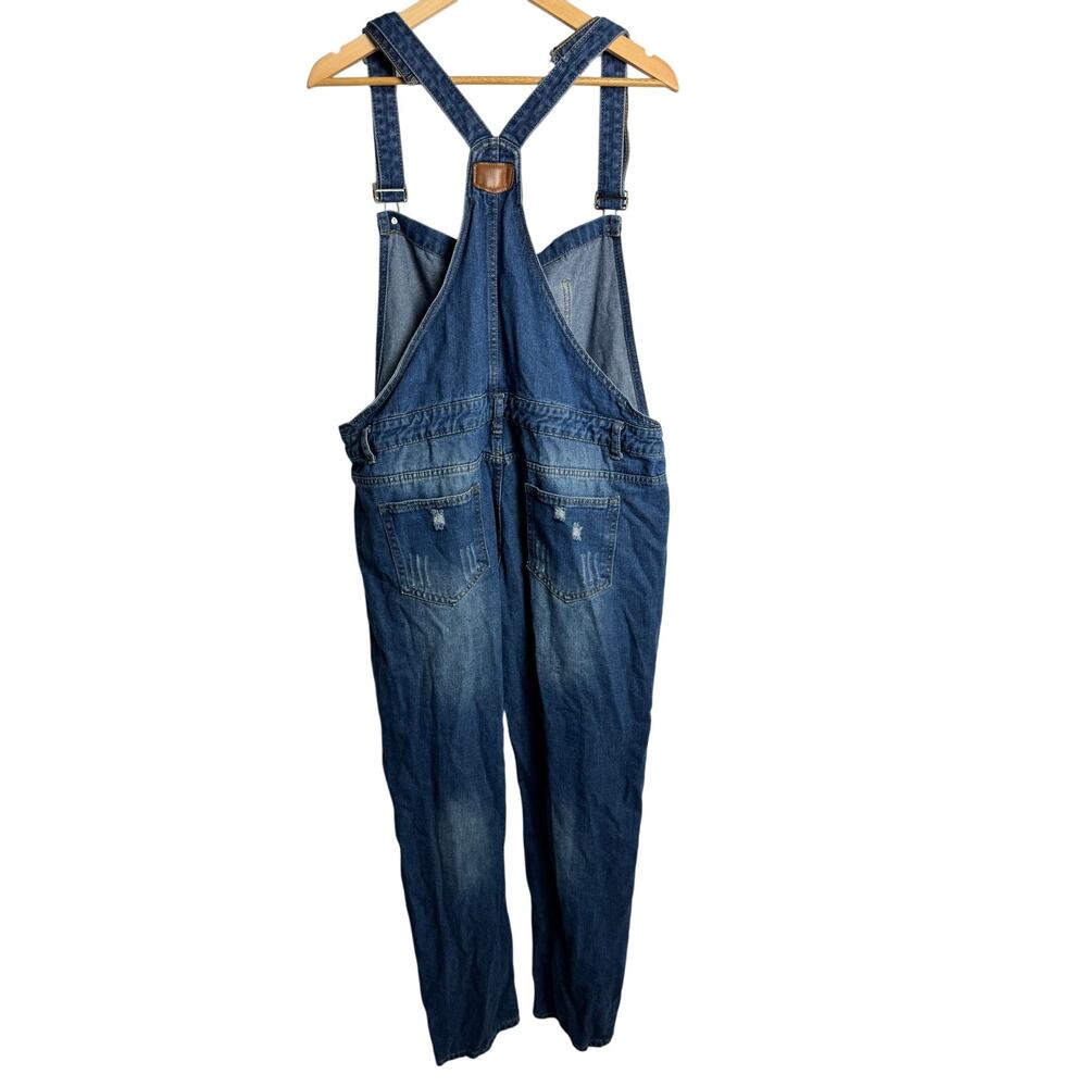 JEANS co. Washed Blue Denim Distressed Overalls Womens 2XL - Picture 3 of 11